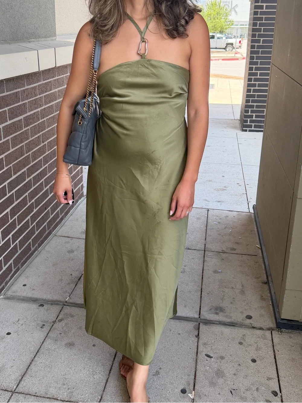 Target Olive Strapless Halter Midi Dress